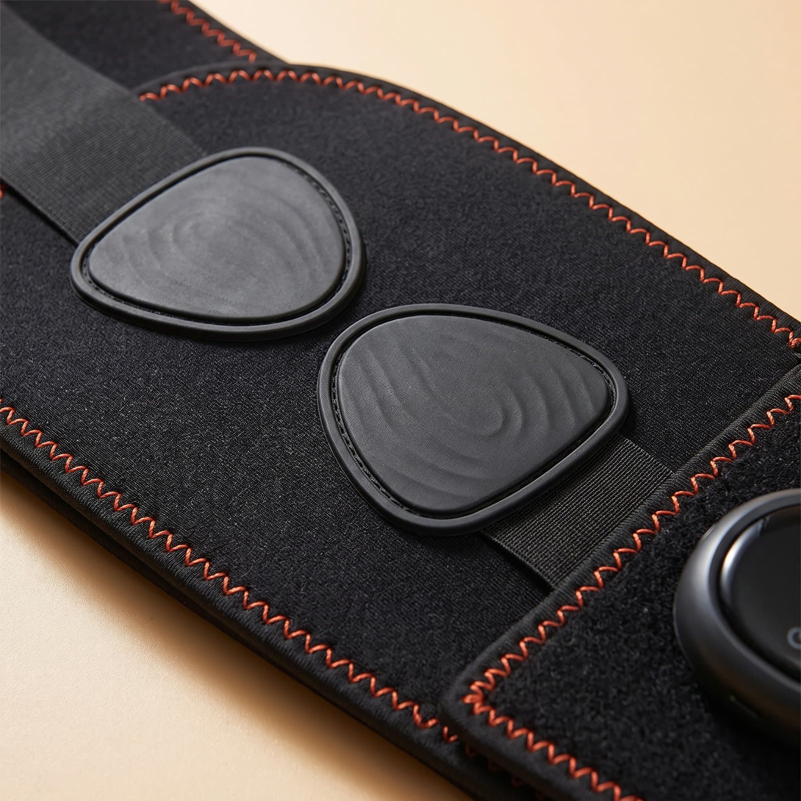 Close-up of the belt's stitching and panel edge